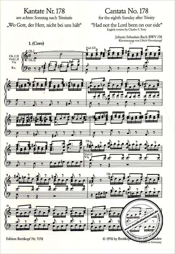 Notenbild für EB 7178 - KANTATE 178 WO GOTT DER HERR NICHT BEI UNS HAELT BWV 178