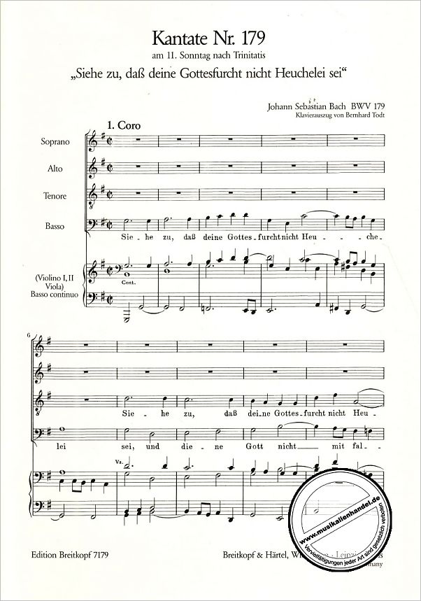 Notenbild für EB 7179 - KANTATE 179 SIEHE ZU DASS DEINE GOTTESFURCHT BWV 179