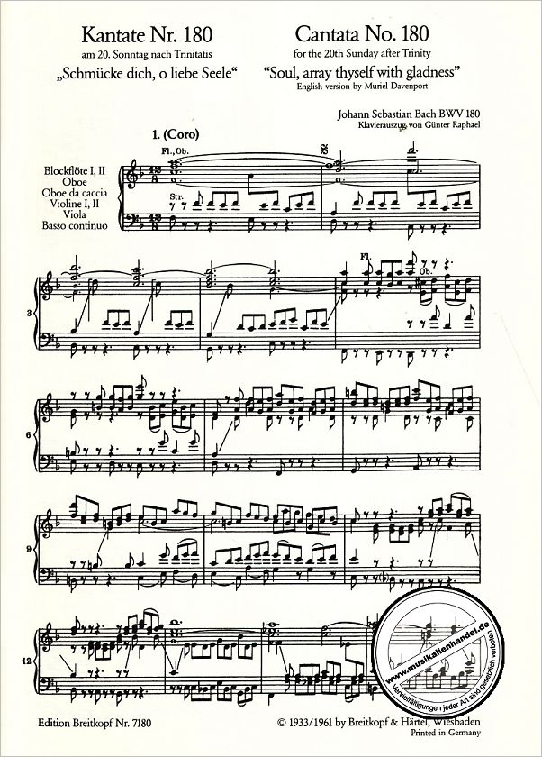 Notenbild für EB 7180 - KANTATE 180 SCHMUECKE DICH O LIEBE SEELE BWV 180