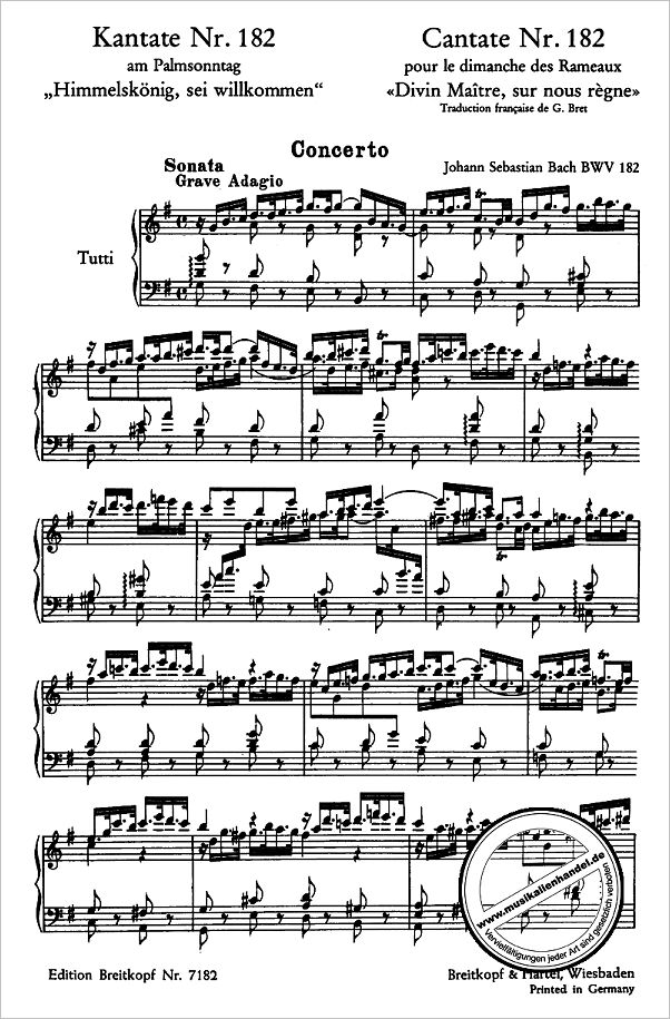 Notenbild für EB 7182 - KANTATE 182 HIMMELSKOENIG SEI WILLKOMMEN BWV 182