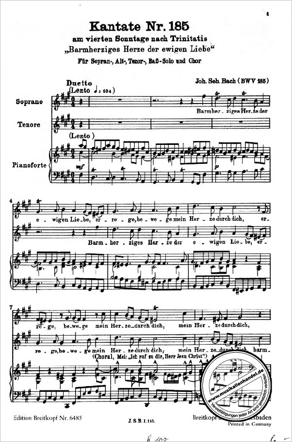 Notenbild für EB 7185 - KANTATE 185 BARMHERZIGES HERZE DER EWIGEN LIEBE BWV 185