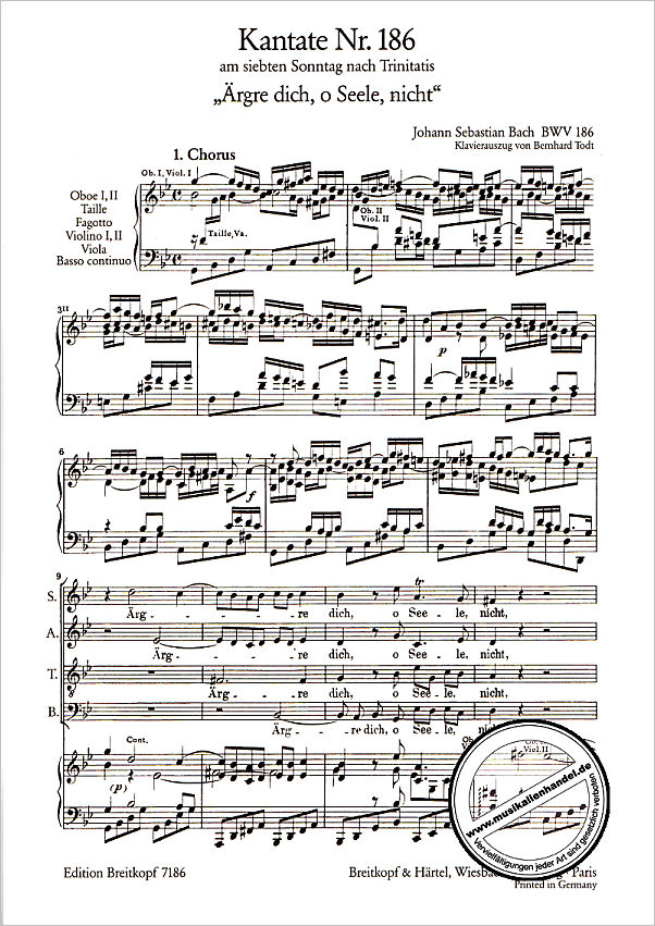 Notenbild für EB 7186 - KANTATE 186 AERGRE DICH O SEELE NICHT BWV 186