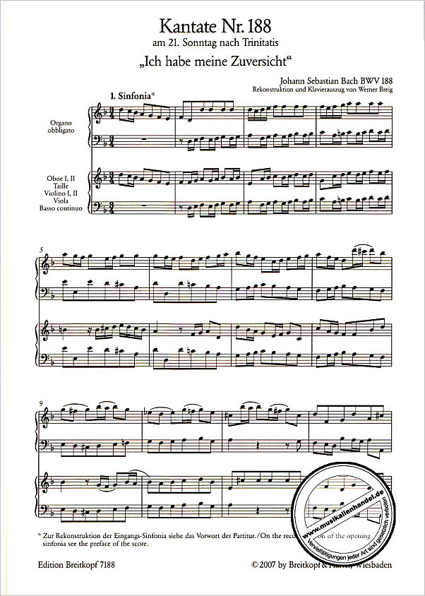 Notenbild für EB 7188 - KANTATE 188 ICH HABE MEINE ZUVERSICHT BWV 188