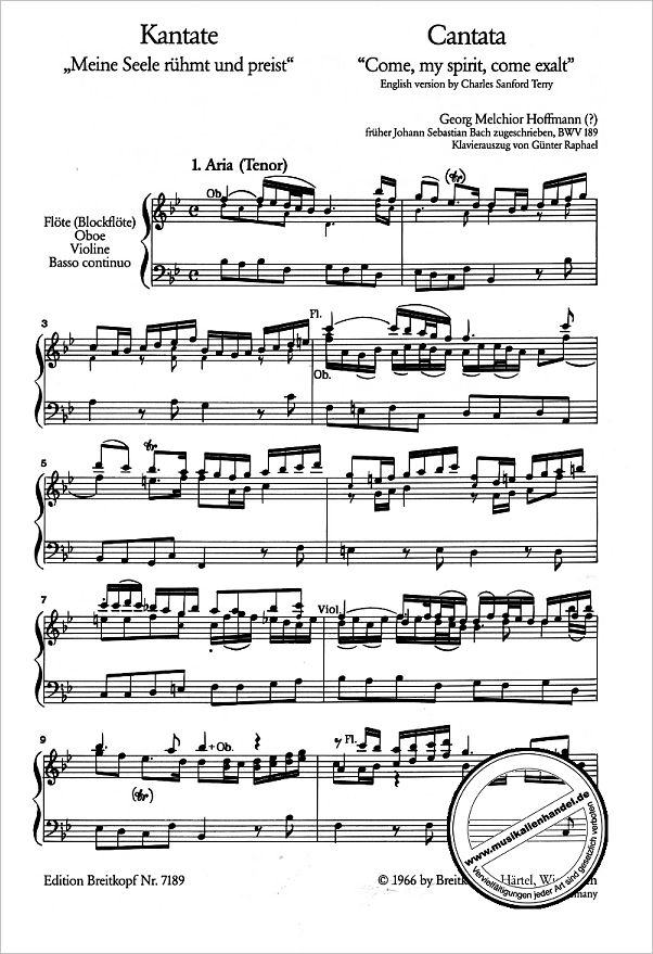Notenbild für EB 7189 - KANTATE 189 MEINE SEELE RUEHMT UND PREIST BWV 189