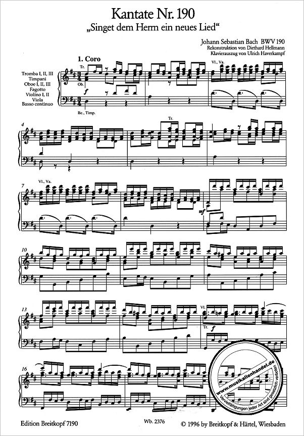 Notenbild für EB 7190 - KANTATE 190 SINGET DEM HERRN EIN NEUES LIED BWV 190