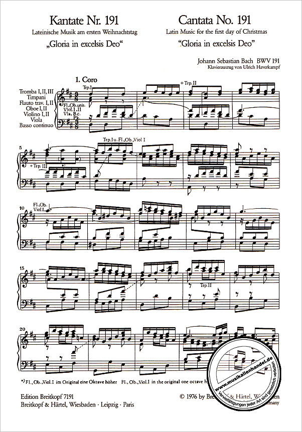 Notenbild für EB 7191 - KANTATE 191 GLORIA IN EXCELSIS DEO BWV 191