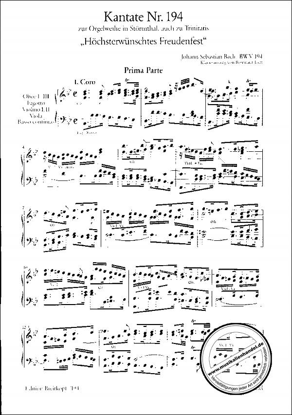 Notenbild für EB 7194 - KANTATE 194 HOECHSTERWUENSCHTES FREUDENFEST BWV 194
