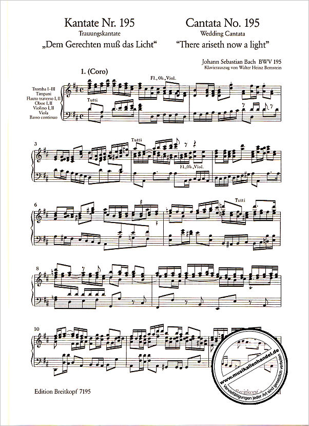 Notenbild für EB 7195 - KANTATE 195 DEM GERECHTEN MUSS DAS LICHT BWV 195