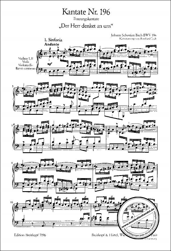 Notenbild für EB 7196 - KANTATE 196 DER HERR DENKET AN UNS BWV 196