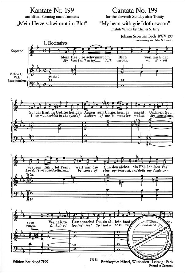 Notenbild für EB 7199 - KANTATE 199 MEIN HERZE SCHWIMMT IM BLUT BWV 199