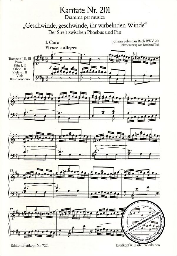 Notenbild für EB 7201 - KANTATE 201 GESCHWINDE GESCHWINDE BWV 201