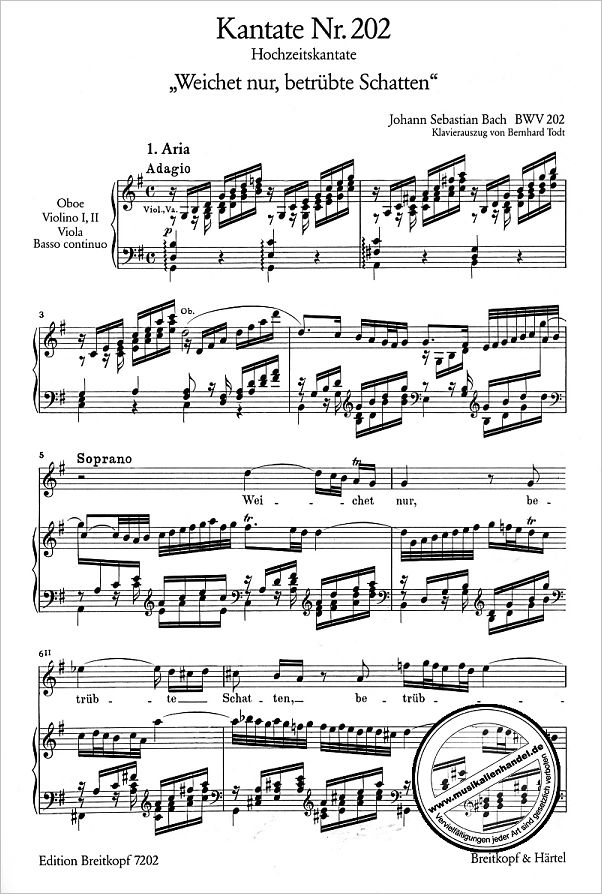 Notenbild für EB 7202 - KANTATE 202 WEICHET NUR BETRUEBTE SCHATTEN BWV 202