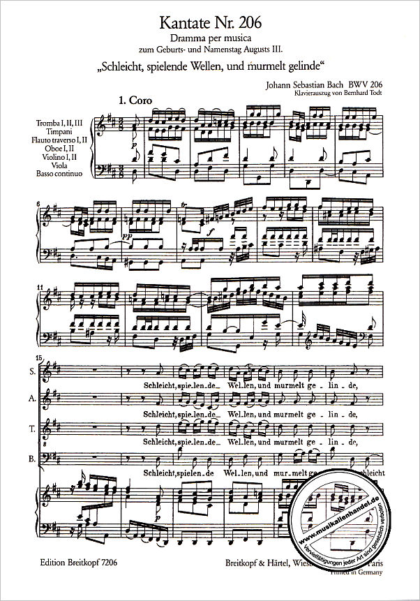 Notenbild für EB 7206 - KANTATE 206 SCHLEICHT SPIELENDE WELLEN BWV 206