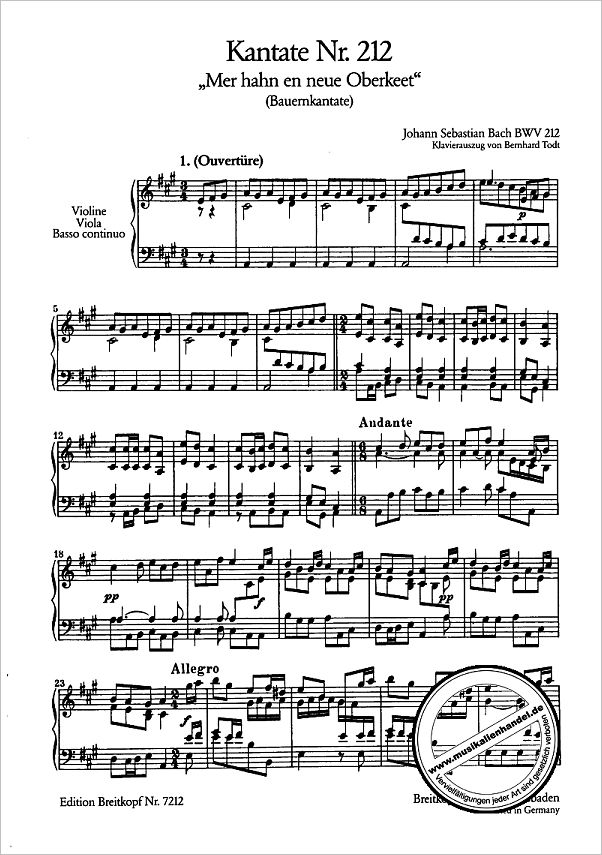 Notenbild für EB 7212 - KANTATE 212 MER HAHN EN NEUE OBERKEET BWV 212 (BAUERNKANTATE)
