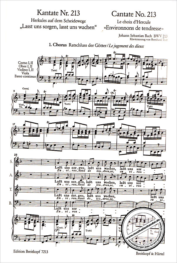 Notenbild für EB 7213 - KANTATE 213 LASST UNS SORGEN LASST UNS WACHEN BWV 213