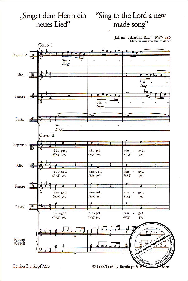Notenbild für EB 7225 - SINGET DEM HERRN EIN NEUES LIED BWV 225
