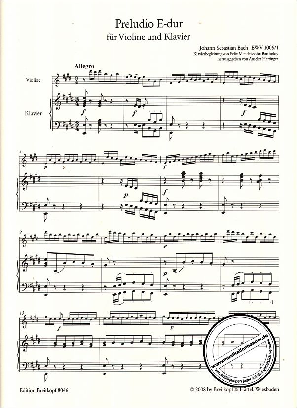 Notenbild für EB 8046 - PRELUDIO E-DUR BWV 1006/1 + CHACONNE D-MOLL BWV 1004/5