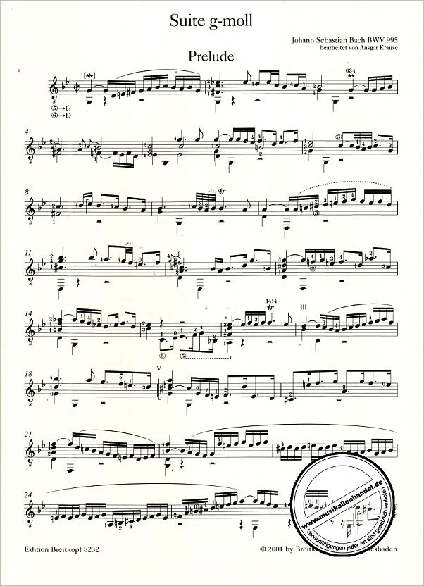 Notenbild für EB 8232 - SUITE G-MOLL BWV 995 (FUER LAUT