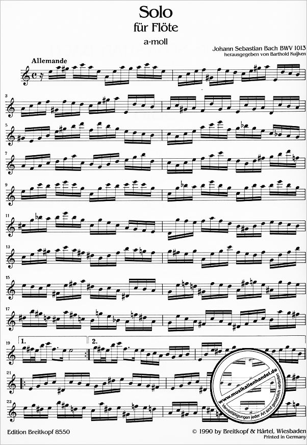 Notenbild für EB 8550 - SOLO A-MOLL BWV 1013