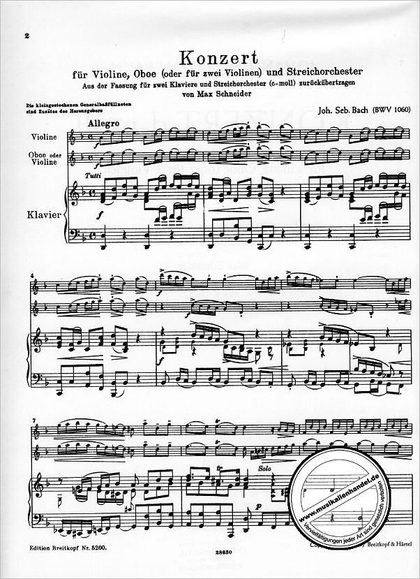 Notenbild für EB 8662 - KONZERT D-MOLL BWV 1060 - OB VL