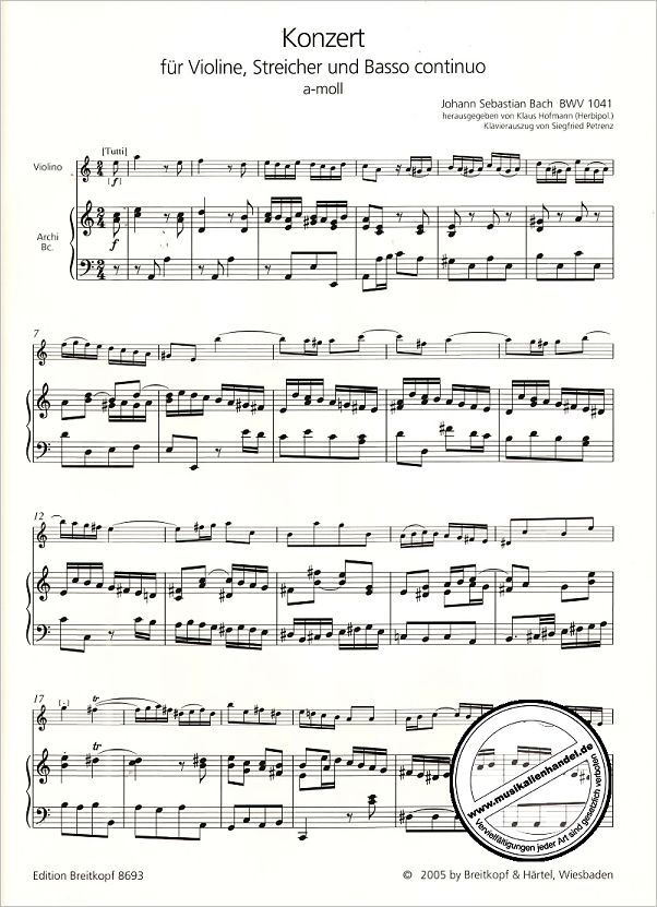 Notenbild für EB 8693 - KONZERT 1 A-MOLL BWV 1041 - VL