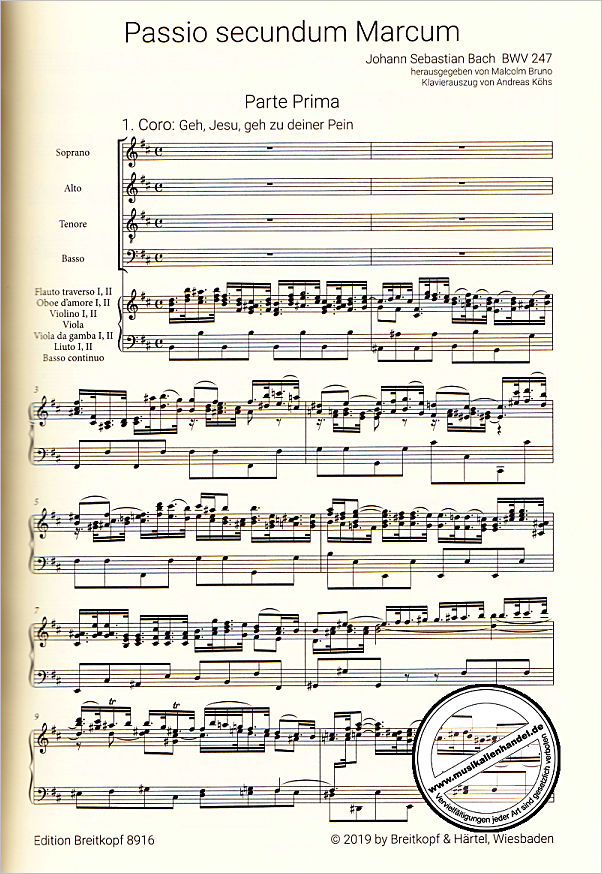 Notenbild für EB 8916 - Markus Passion BWV 247