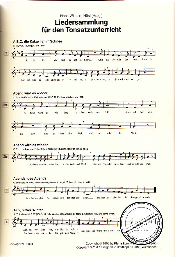Notenbild für EBBV 32001 - Liedersammlung für den Tonsatzunterricht