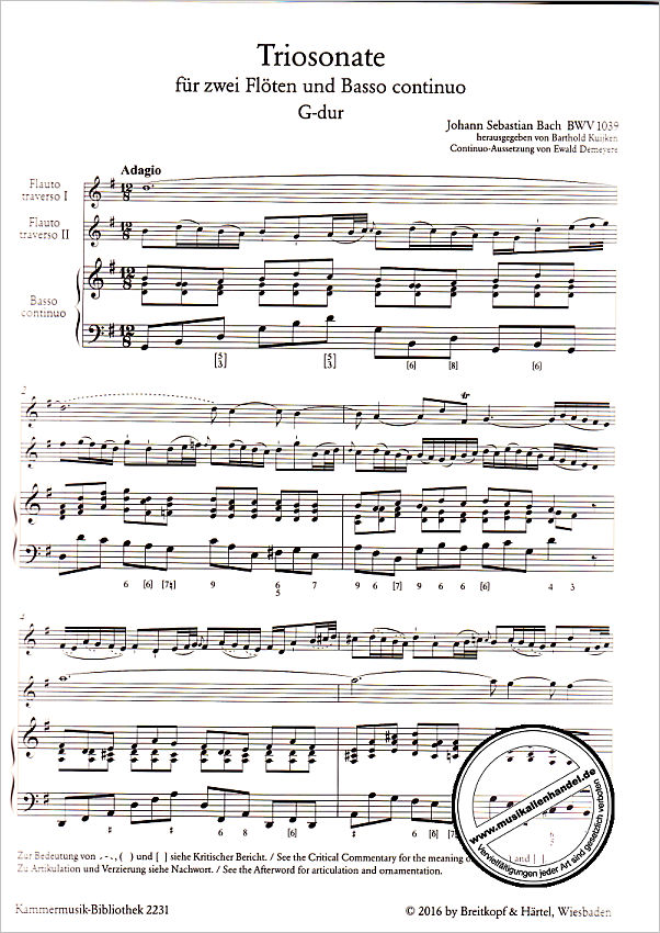 Notenbild für EBKM 2231 - TRIOSONATE G-DUR BWV 1039