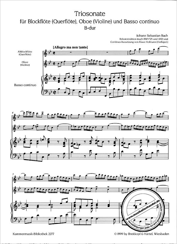 Notenbild für EBKM 2277 - TRIOSONATE B-DUR NACH BWV 525 + 1032