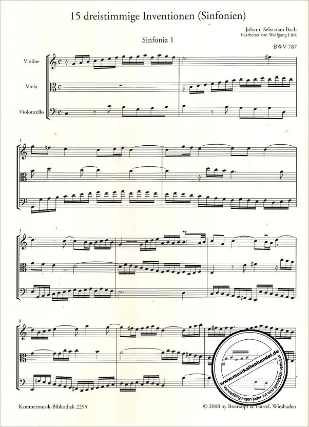 Notenbild für EBKM 2295 - 15 DREISTIMMIGE INVENTIONEN (SINFONIEN) BWV 787-801