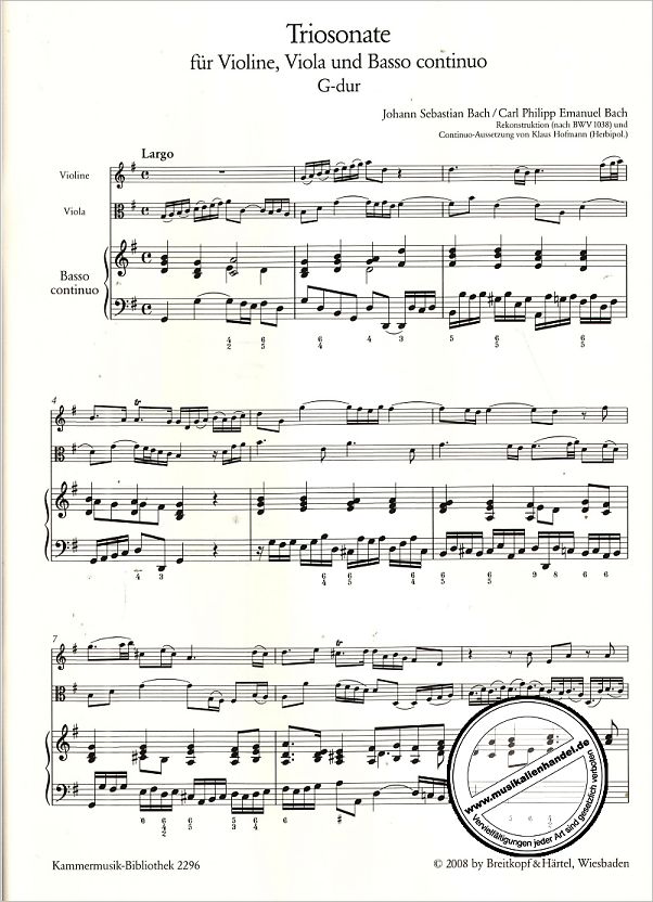 Notenbild für EBKM 2296 - TRIOSONATE G-DUR NACH BWV 1038