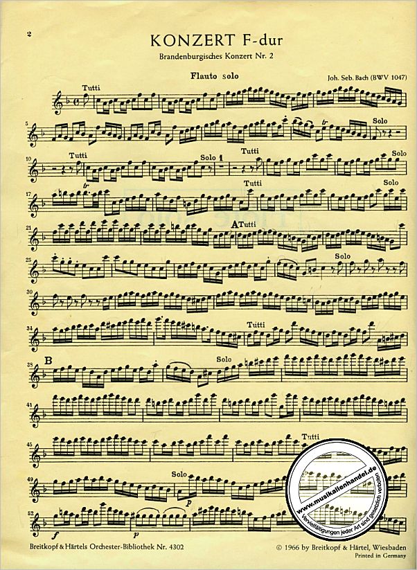 Notenbild für EBOB 4064-BFL - BRANDENBURGISCHES KONZERT 2 F-DUR BWV 1047
