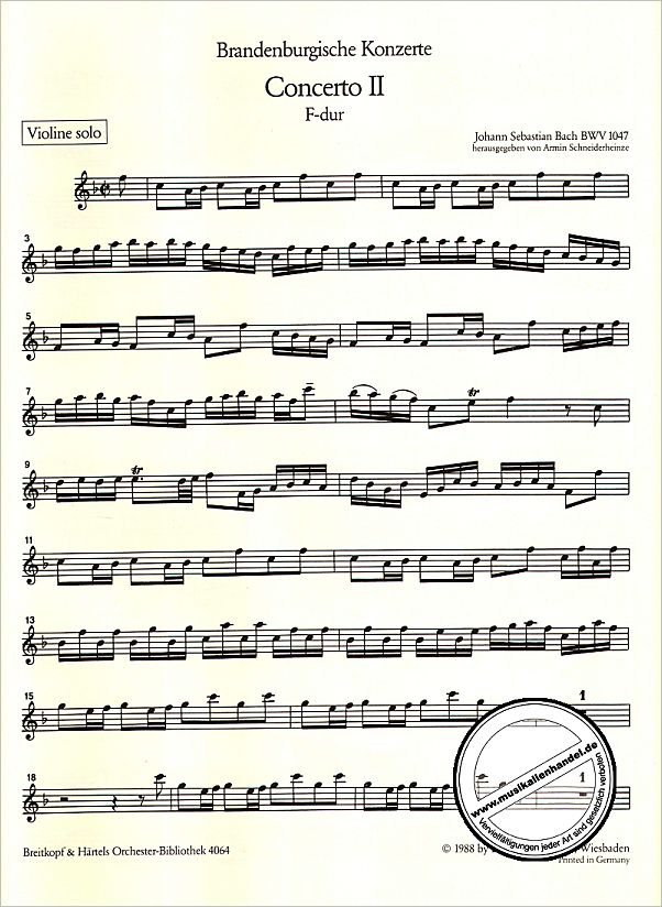 Notenbild für EBOB 4064-VLS - BRANDENBURGISCHES KONZERT 2 F-DUR BWV 1047