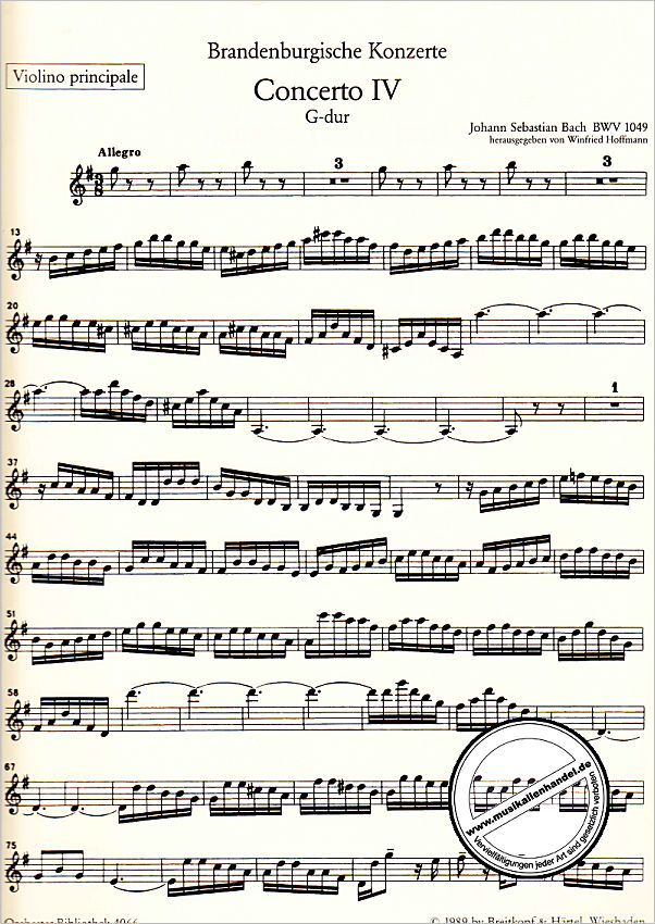 Notenbild für EBOB 4066-VLS - BRANDENBURGISCHES KONZERT 4 G-DUR BWV 1049