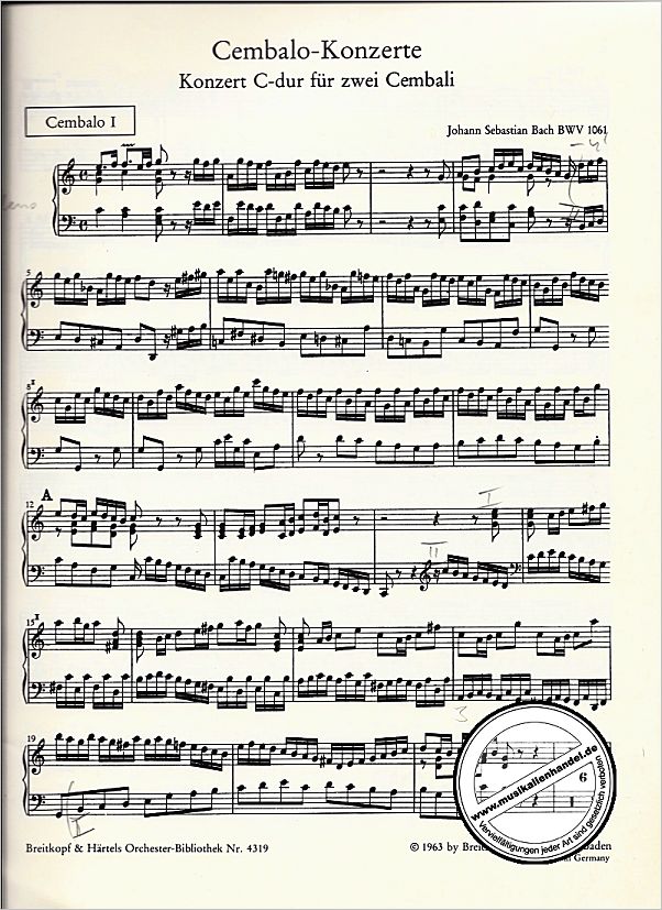 Notenbild für EBOB 4319-CEMB1 - KONZERT C-DUR BWV 1061 - 2 CEMB