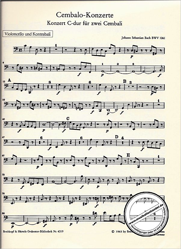 Notenbild für EBOB 4319-VC - KONZERT C-DUR BWV 1061 - 2 CEMB