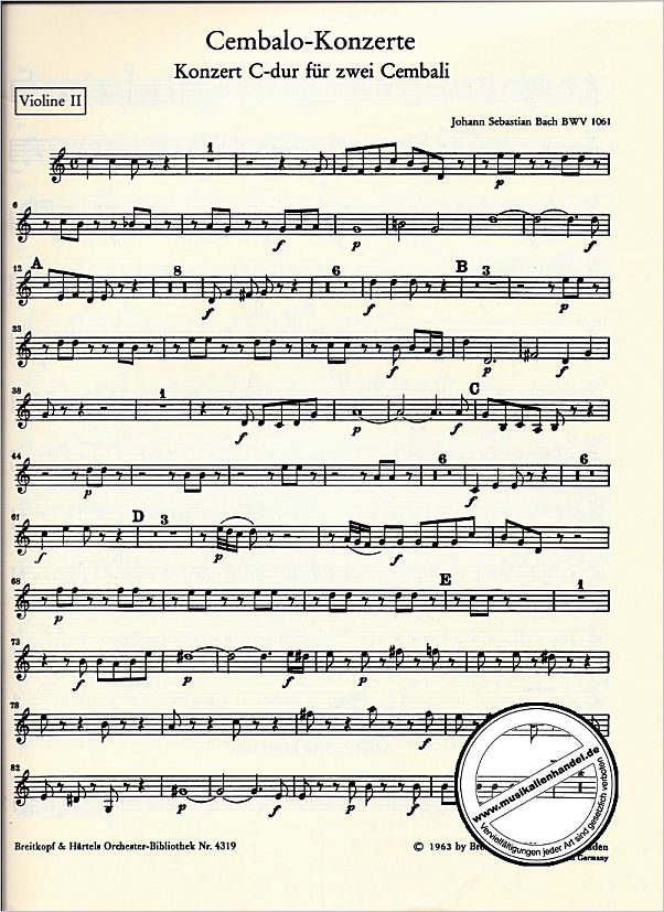 Notenbild für EBOB 4319-VL2 - KONZERT C-DUR BWV 1061 - 2 CEMB