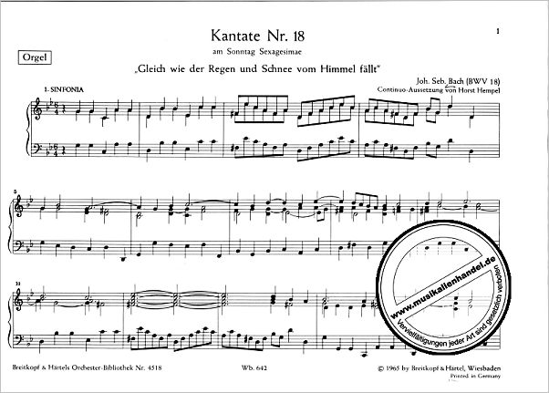 Notenbild für EBOB 4518-ORG - KANTATE 18 GLEICHWIE DER REGEN UND SCHNEE VOM HIMMEL FAELLT BWV 1