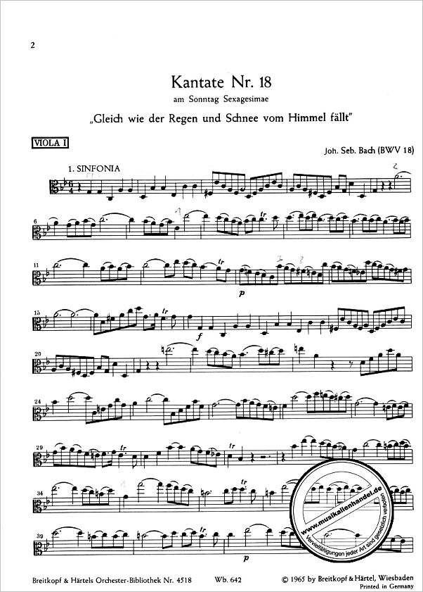 Notenbild für EBOB 4518-VA1 - KANTATE 18 GLEICHWIE DER REGEN UND SCHNEE VOM HIMMEL FAELLT BWV 1