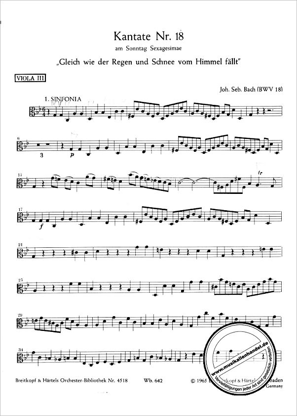 Notenbild für EBOB 4518-VA3 - KANTATE 18 GLEICHWIE DER REGEN UND SCHNEE VOM HIMMEL FAELLT BWV 1