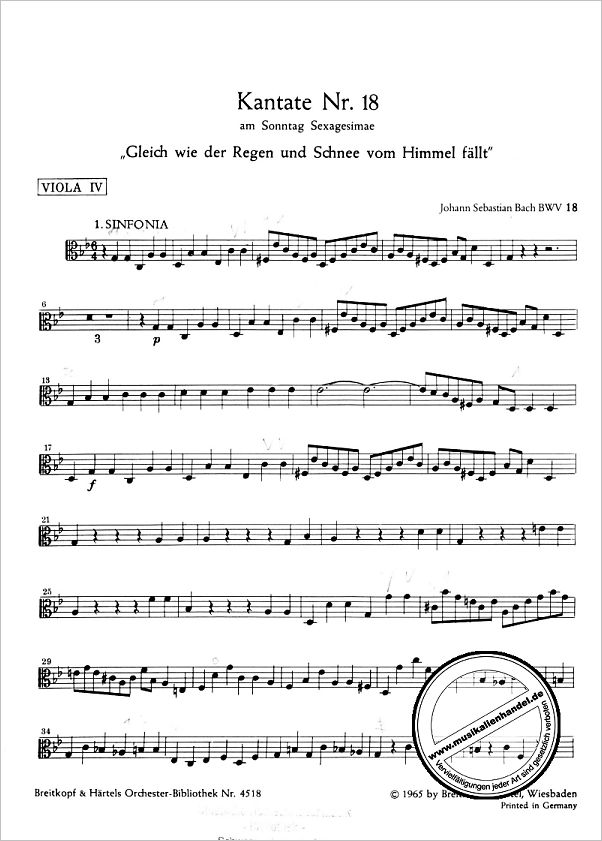 Notenbild für EBOB 4518-VA4 - KANTATE 18 GLEICHWIE DER REGEN UND SCHNEE VOM HIMMEL FAELLT BWV 1