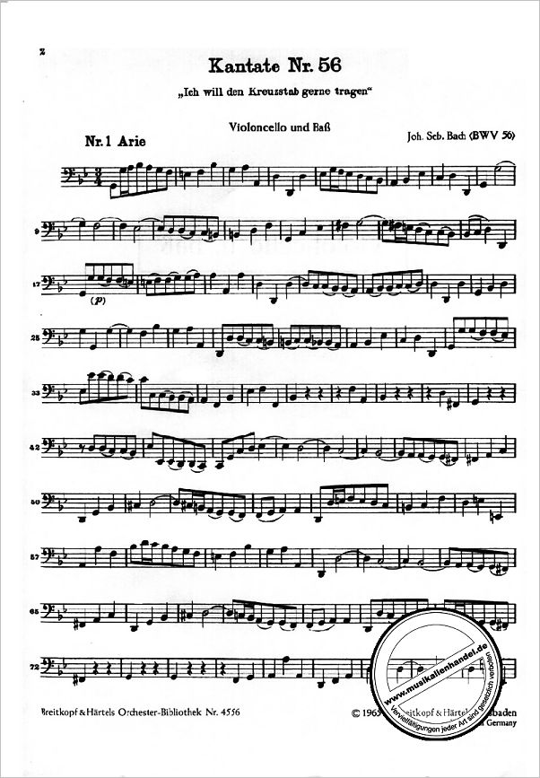Notenbild für EBOB 4556-VC - KANTATE 56 ICH WILL DEN KREUZSTAB GERNE TRAGEN BWV 56