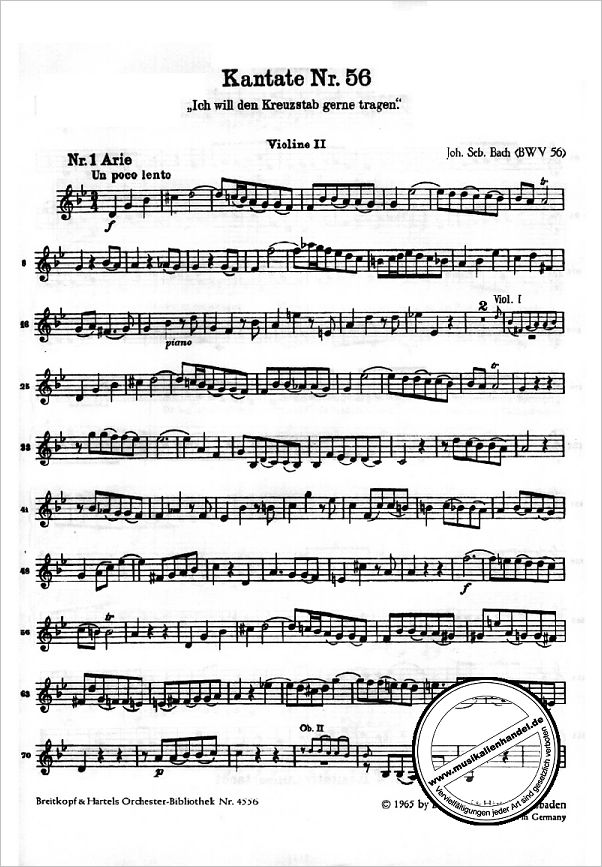 Notenbild für EBOB 4556-VL2 - KANTATE 56 ICH WILL DEN KREUZSTAB GERNE TRAGEN BWV 56