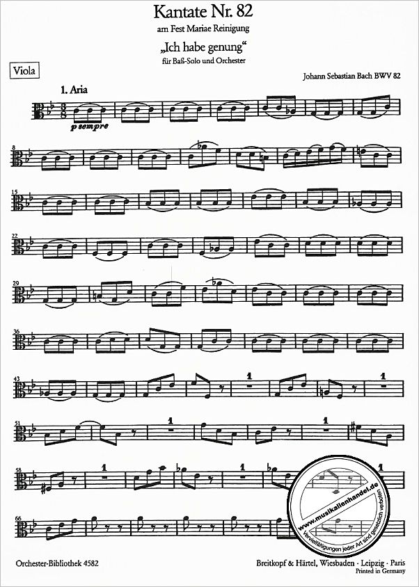 Notenbild für EBOB 4582-VA - KANTATE 82 ICH HABE GENUG BWV 82