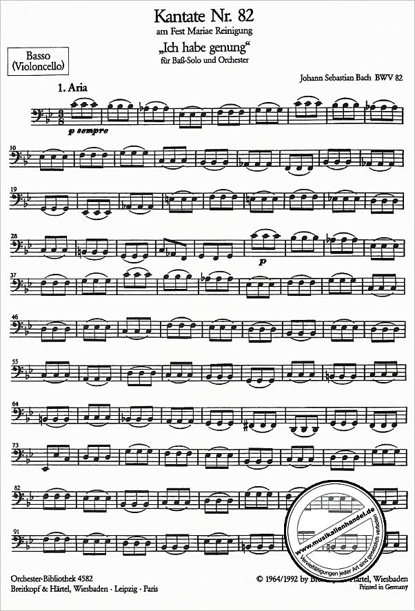 Notenbild für EBOB 4582-VC - KANTATE 82 ICH HABE GENUG BWV 82
