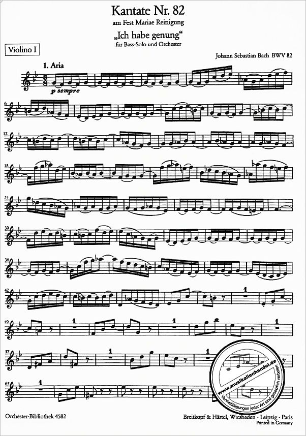 Notenbild für EBOB 4582-VL1 - KANTATE 82 ICH HABE GENUG BWV 82
