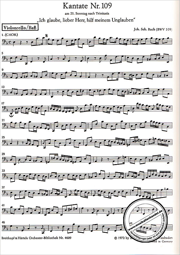Notenbild für EBOB 4609-VC - Kantate 109 Ich glaube lieber Herr hilf meinem Unglauben BWV 109