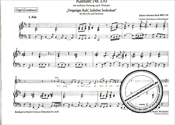 Notenbild für EBOB 4670-ORG - KANTATE 170 VERGNUEGTE RUH BELIEBTE SEELENLUST BWV 170