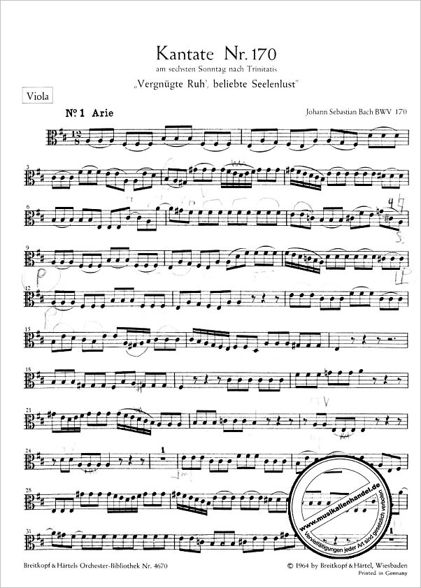 Notenbild für EBOB 4670-VA - KANTATE 170 VERGNUEGTE RUH BELIEBTE SEELENLUST BWV 170