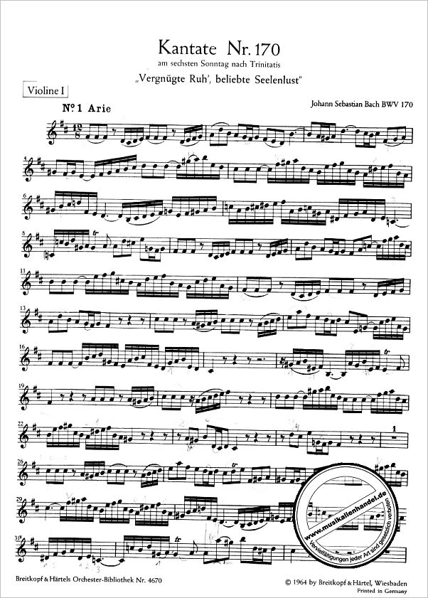 Notenbild für EBOB 4670-VL1 - KANTATE 170 VERGNUEGTE RUH BELIEBTE SEELENLUST BWV 170